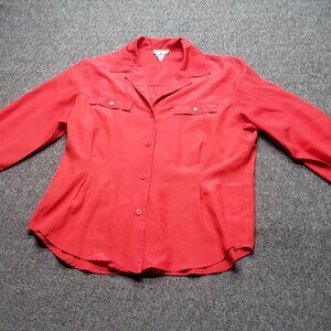 Christian Dior Chemises Red Long Sleeve Button Women's Top Size 10